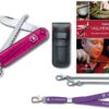Kinder Taschenmesser Set My first Victorinox pink transparent mit Leder-Etui, Nackenband, Panzerkette und Taschenbuch