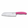 Santokumesser Swiss Classic mit pinkem Griff und Kullenschliff