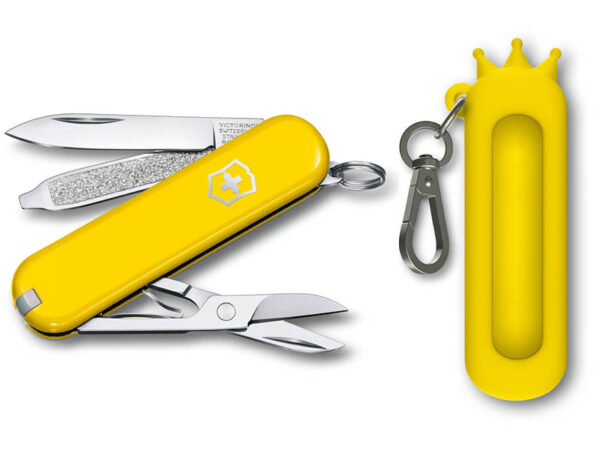 Kleines Taschenmesser Classic SD Sunny Side mit Silikonhülle gelb