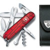 Mittleres Taschenmesser Climber rot transparent mit schwarzem Leder-Etui