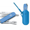 Kleines Taschenmesser Blau Transparent Classic SD Color-SET mit Leder Etui