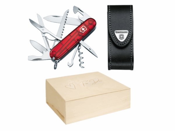 Mittleres Taschenmesser Set mit Etui Rot Transparent Valentinstag Box Geschenkset
