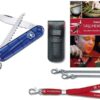 Kinder Taschenmesser Set My first Victorinox blau transparent mit Leder-Etui, Nackenband, Panzerkette und Taschenbuch