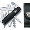 Mittleres Taschenmesser Climber Schwarz mit schwarzem Leder-Etui