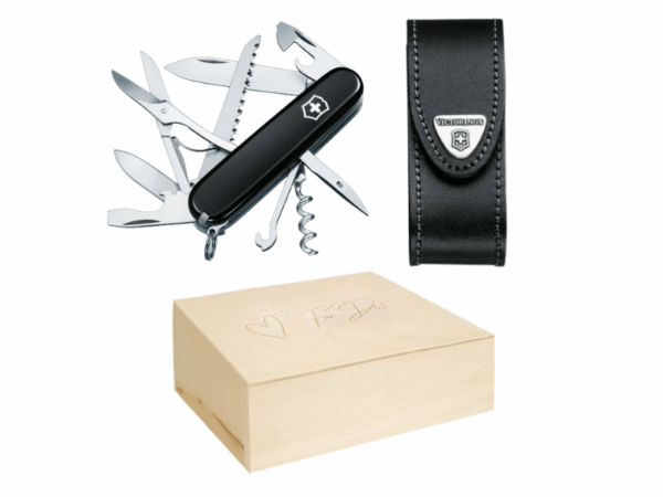 Mittleres Taschenmesser Set mit Etui Schwarz Valentinstag Box Geschenkset