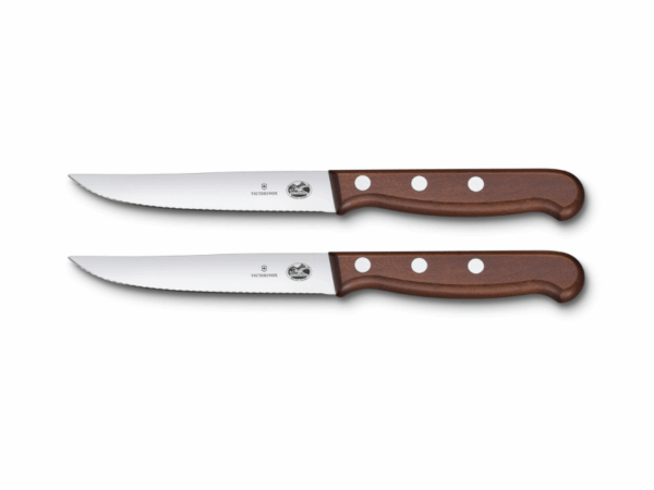 Steakmesser Set 2 teilig mit Holzgriff Wellenschliff braun