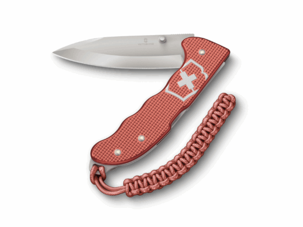 Großes Taschenmesser Evoke Alox Limited Edition Stone Red rot offen mit Paracordanhänger