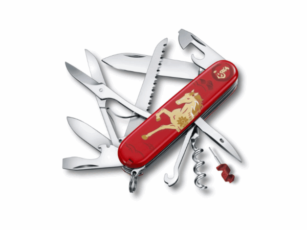 mittleres taschenmesser huntsman year of horse 2025 limited edition rot gold offen