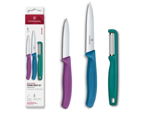 swiss classic gemüsemesser set 3 teilig mit schäler violet blau petrol grün