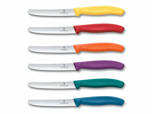 swiss classic gemüsemesser set 6 teilig 11 cm wellenschliff gelb rot orange violett petrol grün blau