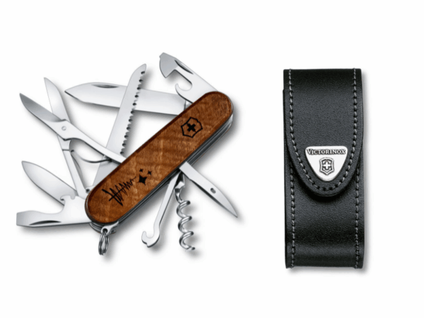 mittleres taschenmesser hunstman wood set mit etui inklusiver weihnachtlicher gravur