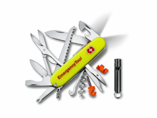 mittleres taschenmesser huntsman lite emergency tool mit neon gelber schale und pfeife