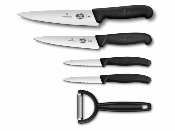 Küchenmesser Set 5-teilig mit Officemesser19 cm Tranchiermesser 15 cm zwei mal Gemüsemesser 10 cm und Schäler