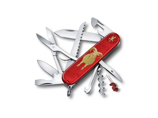 Mittleres Taschenmesser Limited Edition Huntsman Year of the Goat offen mit Werkzeuge